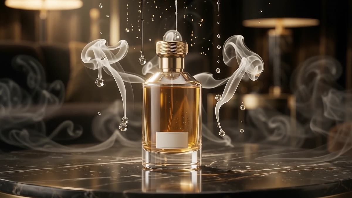 Product hero frozen mid-air, the splash suspended around it, camera orbiting through the still moment